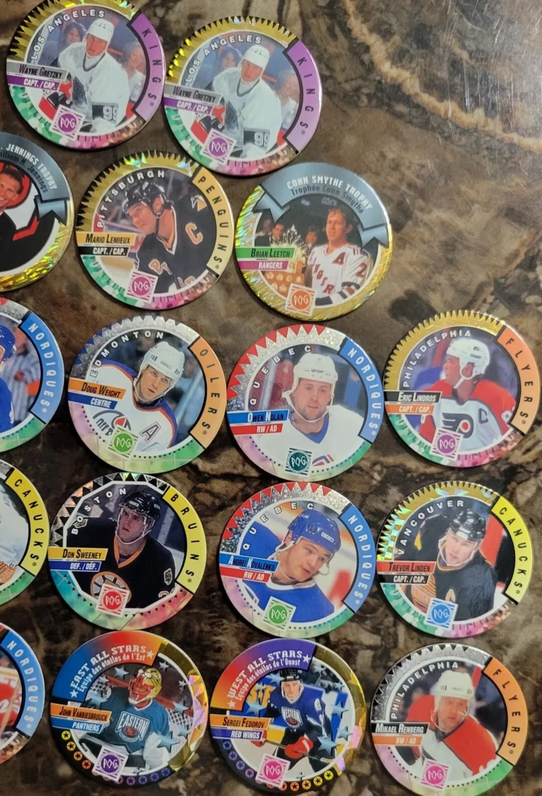 ULTRA RARE 1st EDITION BIG NAMES ORIGINAL MILK CAP POGS SET OF 25 GRETZKY ALL STARS