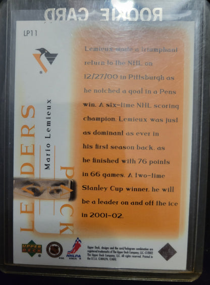 2001 MARIO LEMIEUX "Pack Leaders" UD Upper Deck NHL Hockey Card Great Shape Soft + Top Loader Since New Smoke Pet Free Home Great Collector's