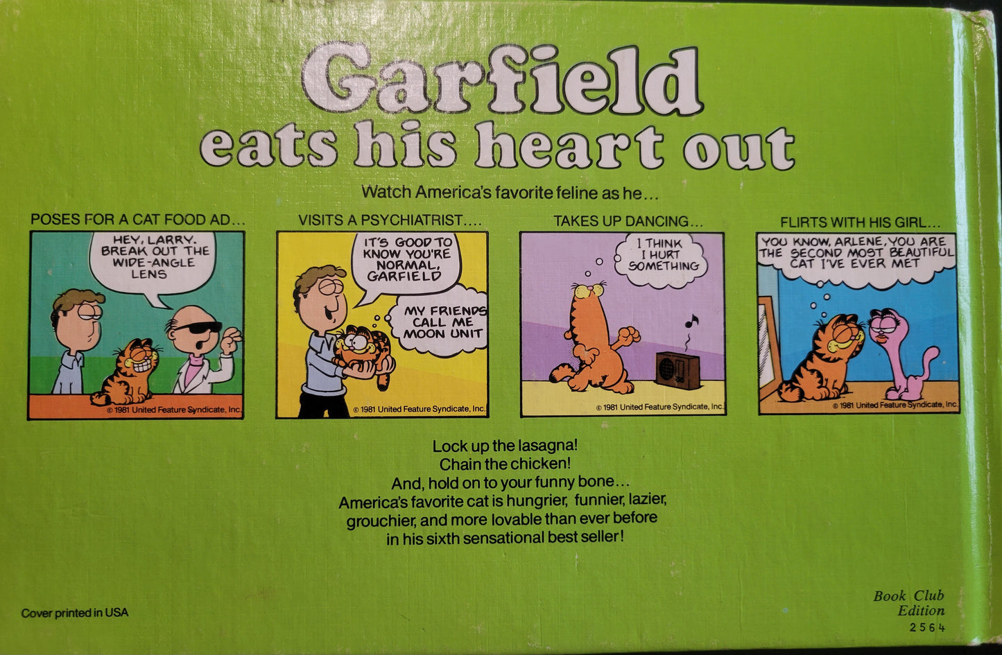 1978 GARFIELD Book Club Edition: 2564 6th Hardcover Book! "Garfield Eats His Heart Out"