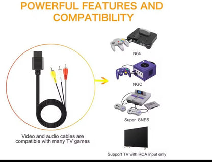 Nintendo SNES N64 GameCube AV Cable (Aftermarket) | 3-Prong Composite Cable | Replacement