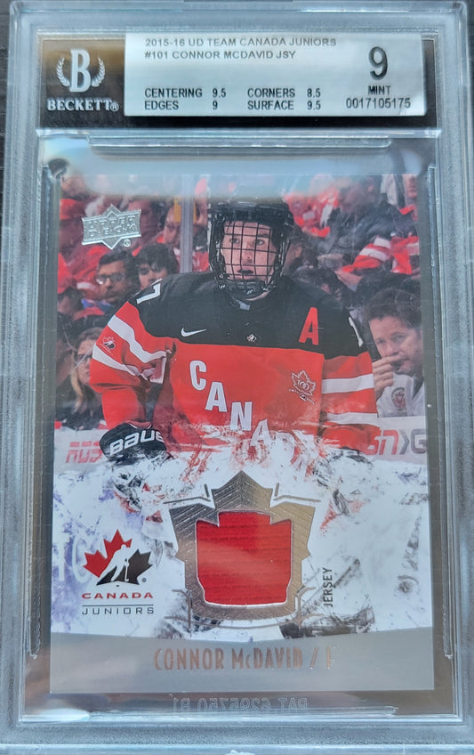 2014 15 CONNOR MCDAVID TEAM CANADA JRS GAME-USED PATCH BGS 9 MINT!!