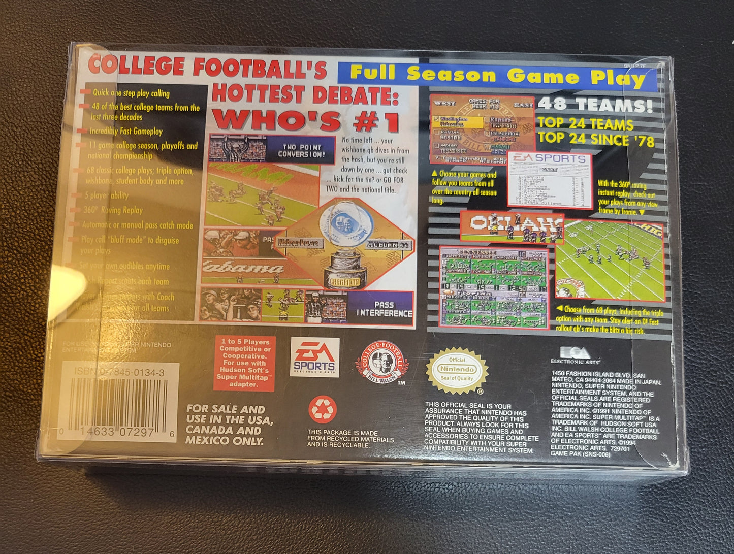 Bill Walsh: College Football + ORIGINAL RECEIPT (SNES) - Super Nintendo Ent. 1993 IMMACULATE Condition FACTORY PLASTIC - (CIB)