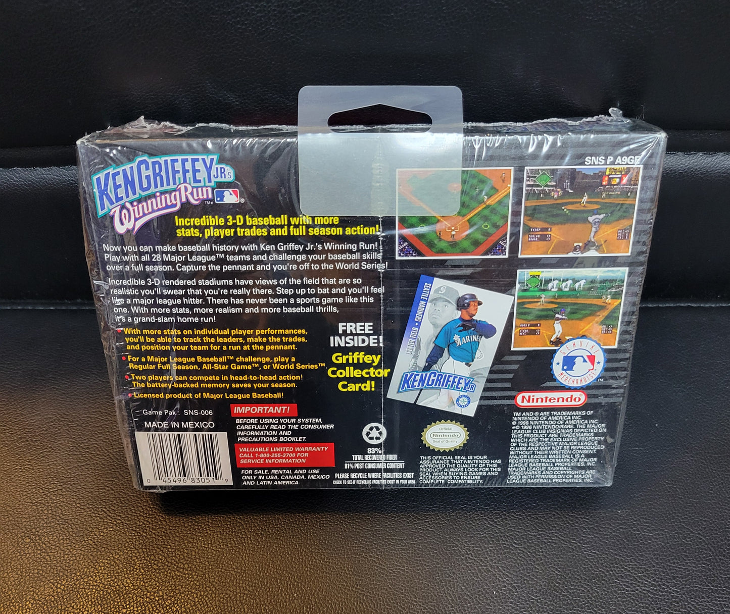 Ken Griffy Jr's Winning Run 1994 (SNES) FACTORY PLASTIC + HANG TAB (REAL CIB) - Pristine Condition - NTSC Cartridge + Protector