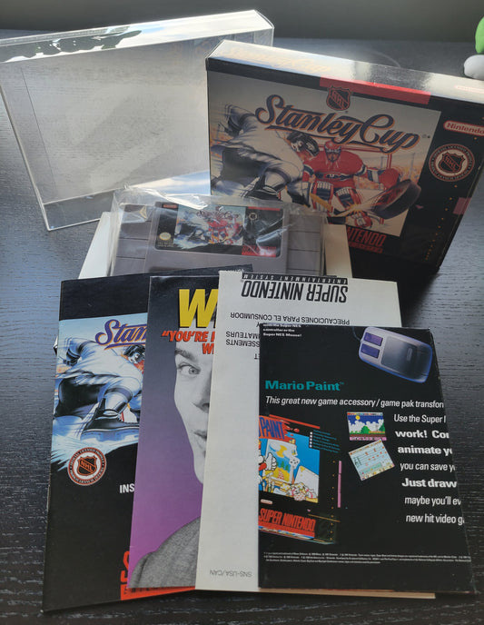 1993 STANLEY CUP CIB BRAND NEW MINT Complete With ALL INSERTS - SNES - Super Nintendo Ent. System NTSC Cartridge + Plastic Protector