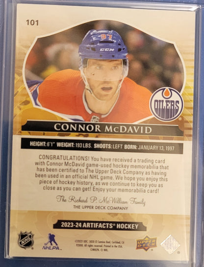 2023 - 24 CONNOR MCDAVID  #'d 133/149 UD Upper Deck Artifacts 101 DUAL PATCH INSERT MINT