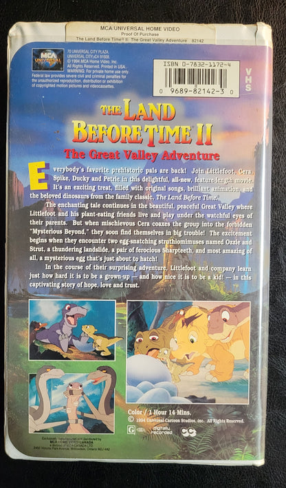 The Land Before Time 2: The Great Valley Adventure 1990's VHS Tape + Box Pre - Owned