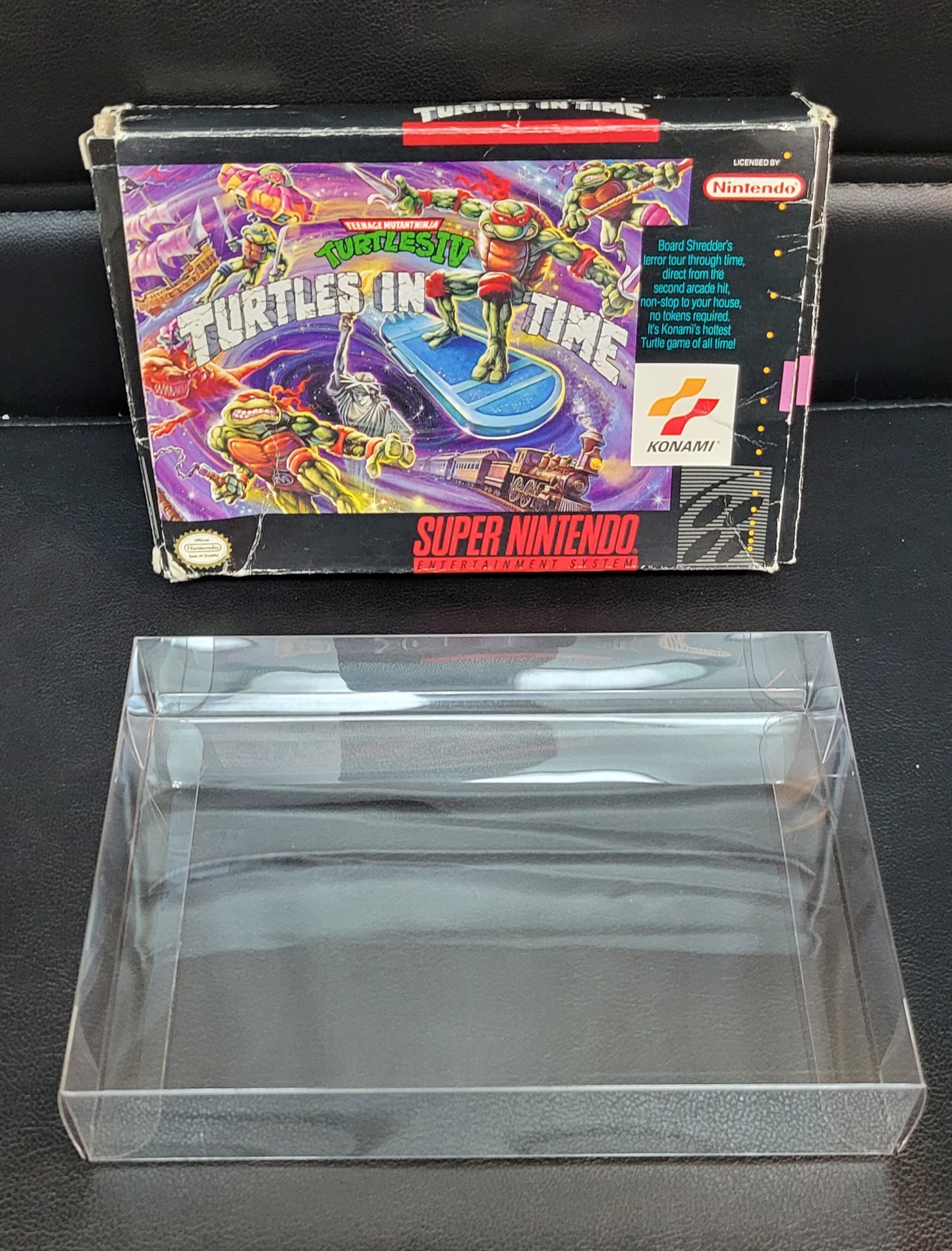 TMNT Turtles In Time AUTHENTIC CIB Box + Manual - SNES - Super Nintendo Ent. System NTSC Cartridge Includes Plastic Protector
