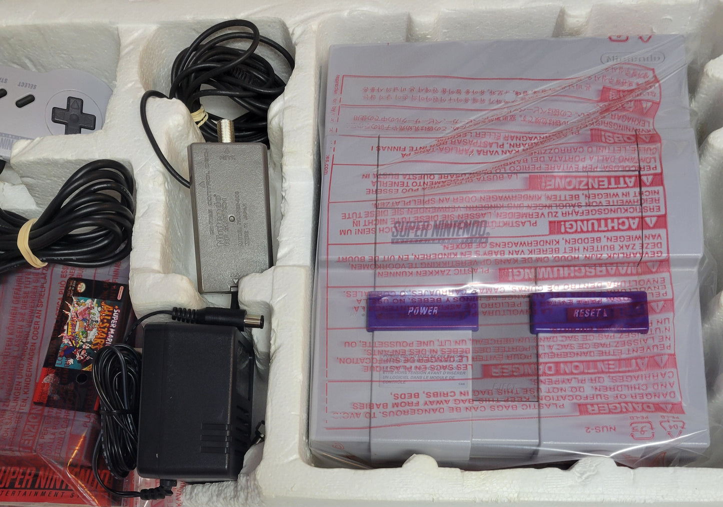 Super Nintendo Entertainment System ALL STARS EDITION Console – Complete in Box FACTORY PLASTIC | Super Mario All-Stars + 1 Controller + Hookups | Immaculate Condition