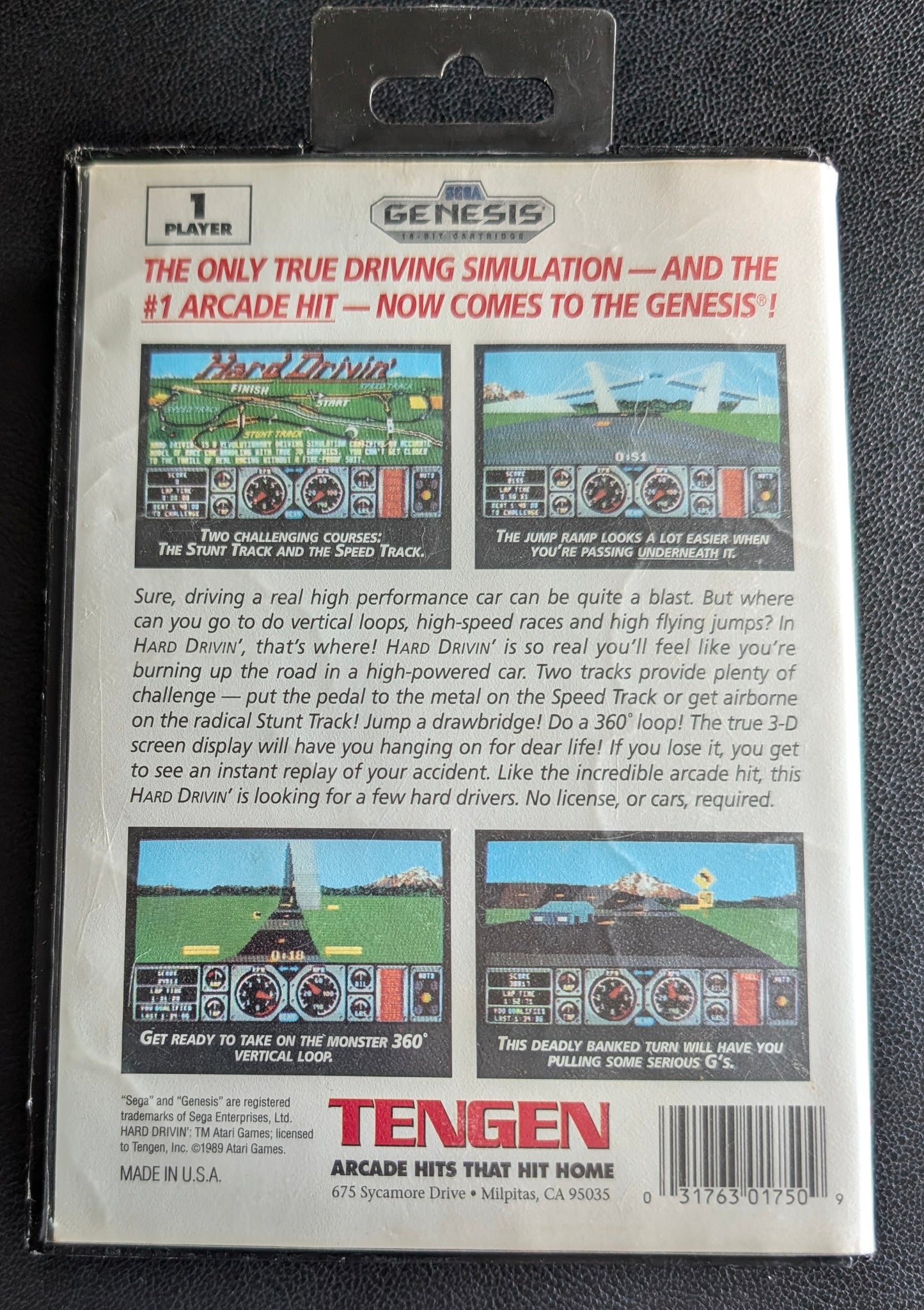 Hard Drivin' - Boxed with Hang Tab (Sega Genesis) | 1990 | Racing / Driving