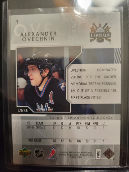 2007 ALEXANDER OVECHKIN 2nd Year Washington Capitals SP Authentic # 1 UD Upper Deck NHL Hockey Card Great Shape Soft + Top Loader Since New Smoke Pet Free Home Great Collector's