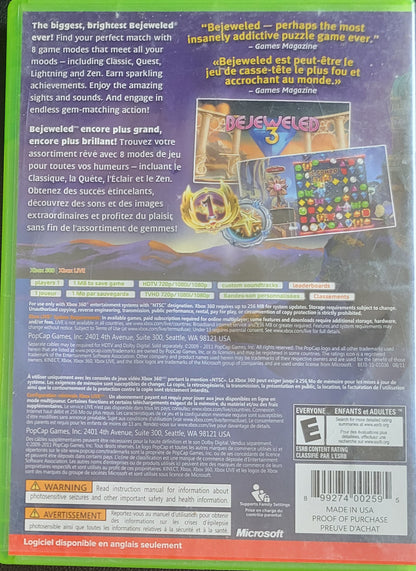 Bejeweled 3 - (CIB) - Microsoft XBOX 360 - Pre-Owned Like New CLEAN DISC