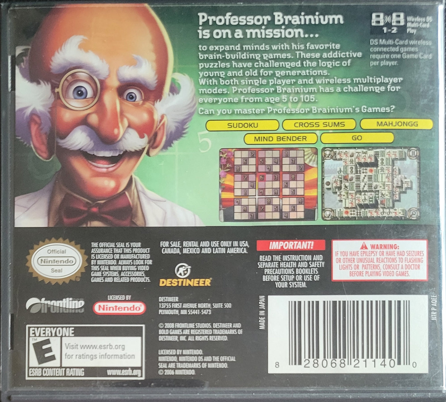 🧩 Professor Brainium’s Games – Nintendo DS – Re-Sealed – Cartridge Only Tested & Working