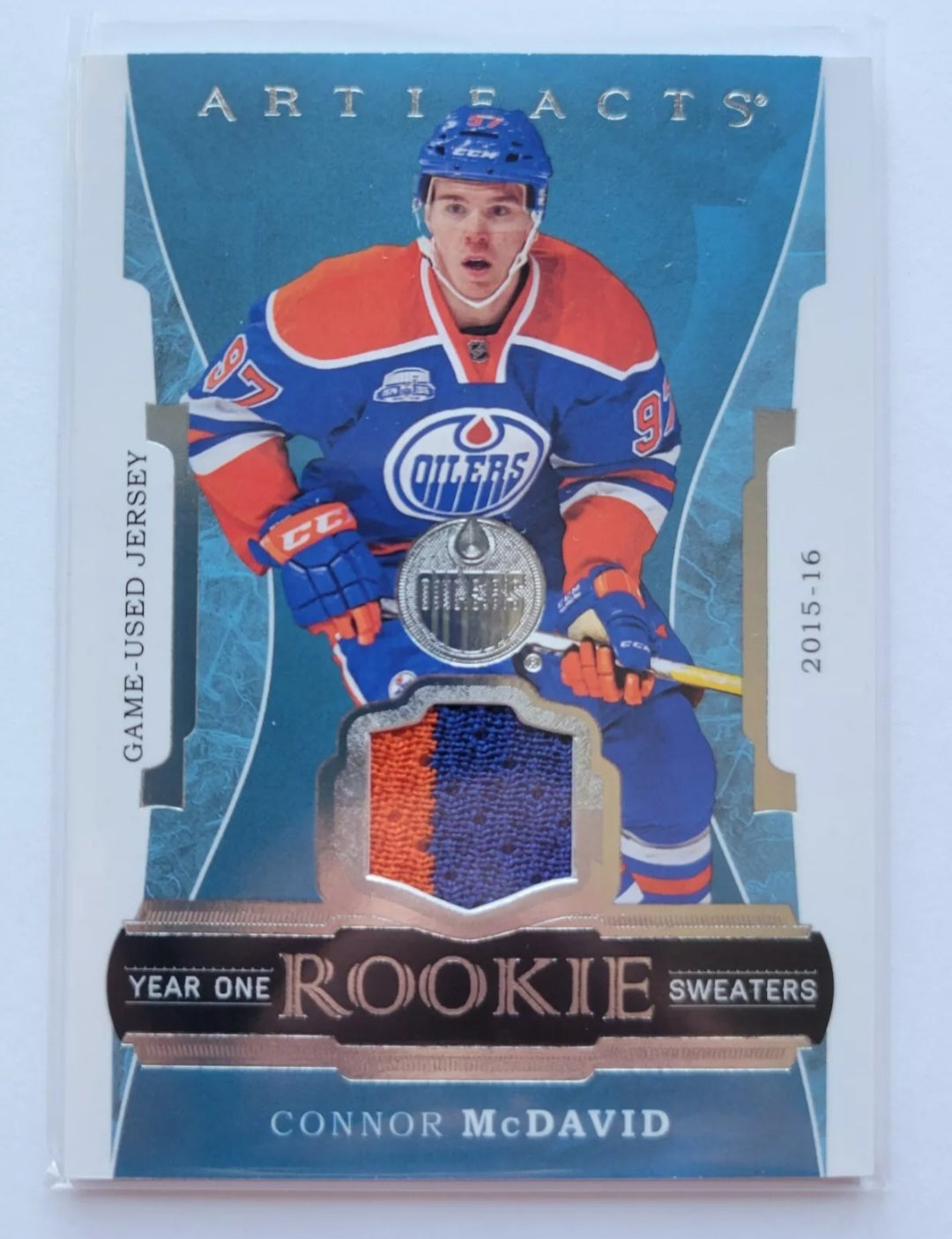 2015 2016 CONNOR MCDAVID ARTIFACTS HOCKEY YEAR ONE ROOKIE SWEATERS GAME USED BGS 9 MINT