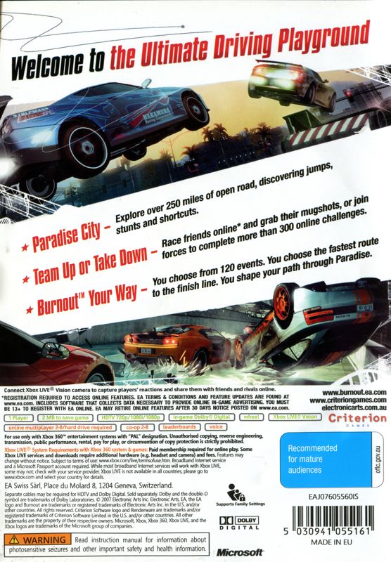 Burnout Paradise – Microsoft Xbox 360 CIB – Clean Disc – RE-SEALED (2008)