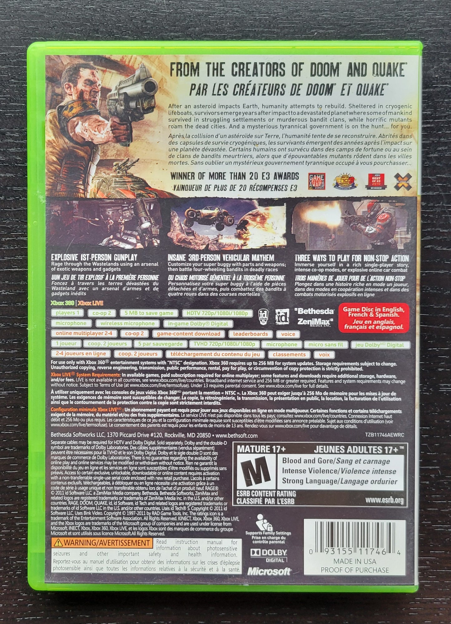 RAGE Anarchy Edition Microsoft XBOX 360 - CIB Pre-Owned Great Shape!