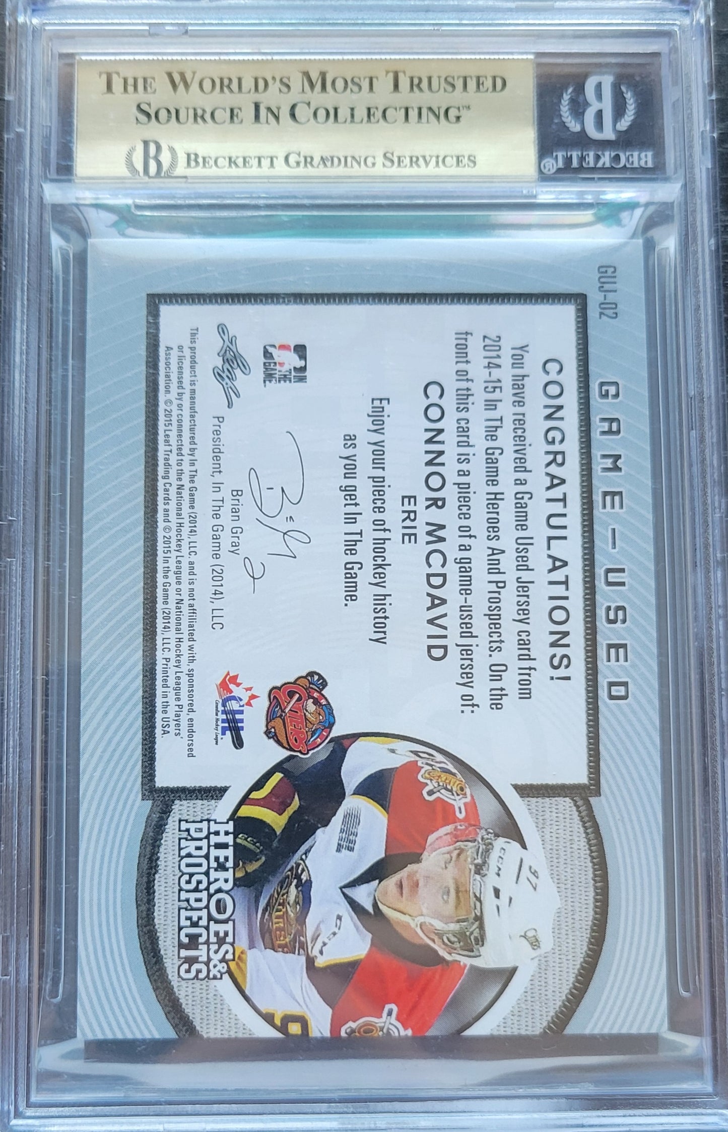 2014 15 ITG HEROES & PROSPECTS GAME-USED JUMBO SWATCH CONNOR MCDAVID 2/15 BGS 9 MINT!!