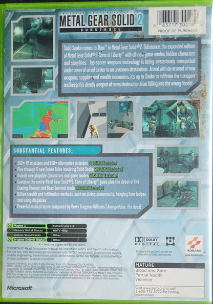 Metal Gear Solid 2: Substance - (CIB) OG Microsoft XBOX  Pre-Owned Great Shape Tested & Working CLEAN DISC