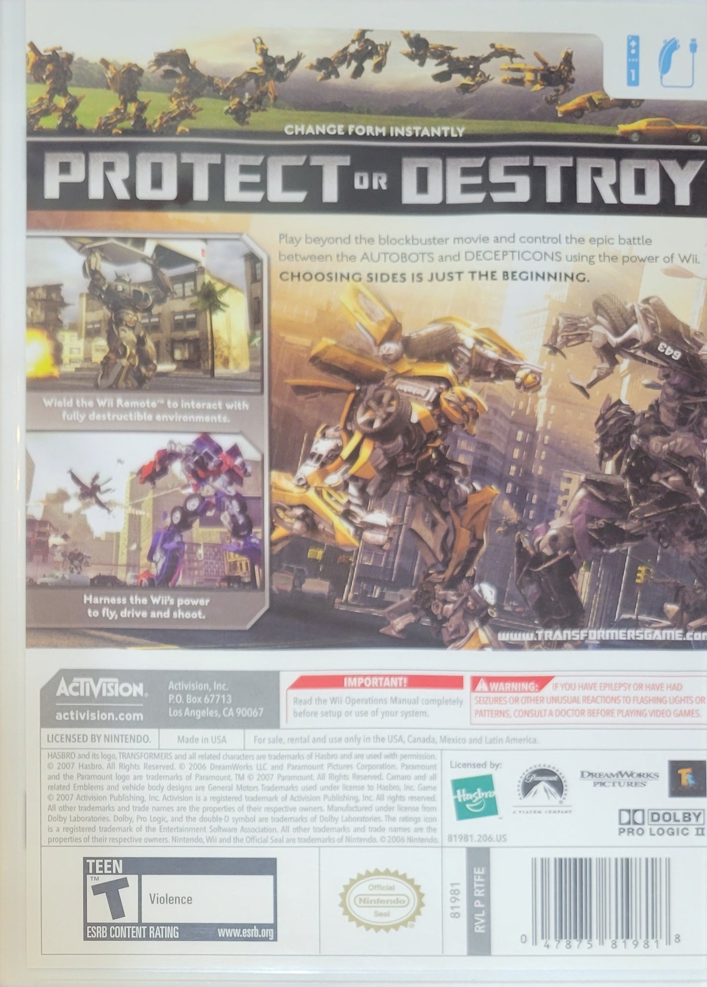 Transformers: The Game – 2007 Nintendo Wii CIB Re-Sealed Like New&nbsp;