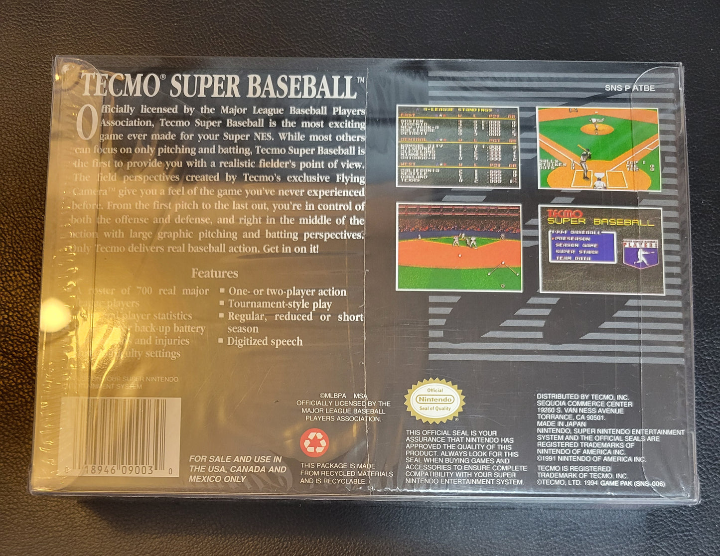 Tecmo Super Baseball (SNES) - Super Nintendo Ent. 1995 PRISTINE Condition FACTORY PLASTIC - (CIB)