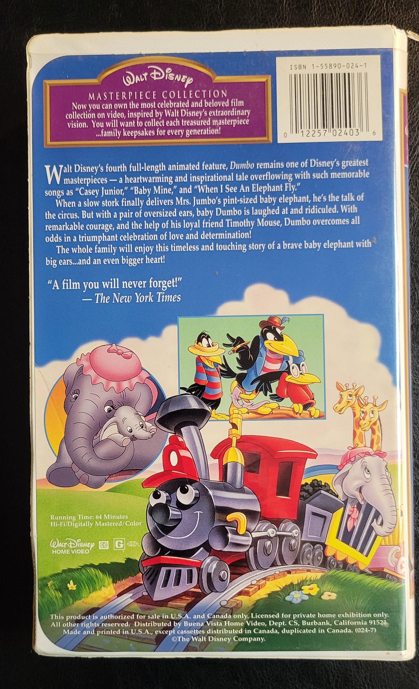 EARLY Hard To Find Walt Disney's DUMBO 1990's VHS Tape + Box Pre - Owned