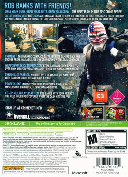PAYDAY 2 – 2013 Microsoft Xbox 360 CIB – RE-Sealed – Excellent