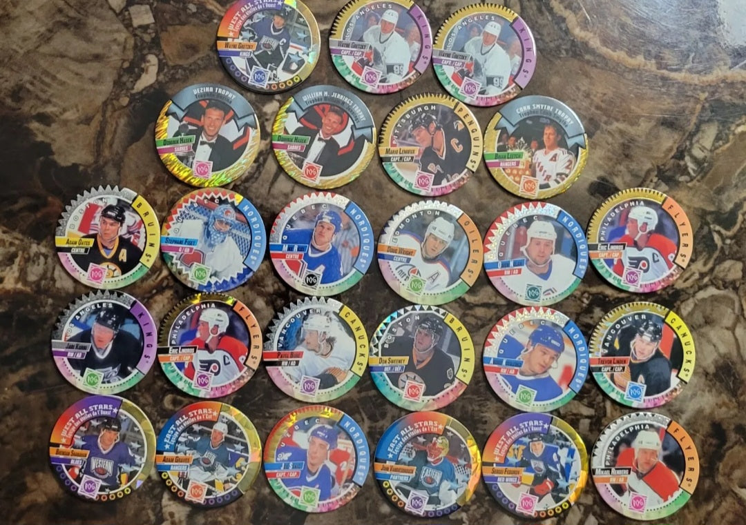 ULTRA RARE 1st EDITION BIG NAMES ORIGINAL MILK CAP POGS SET OF 25 GRETZKY ALL STARS