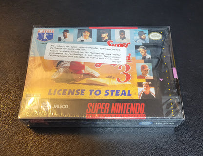 Super Bases Loaded 3: License to Steal (SNES) FACTORY PLASTIC (CIB) - Pristine Condition - NTSC Cartridge + Protector