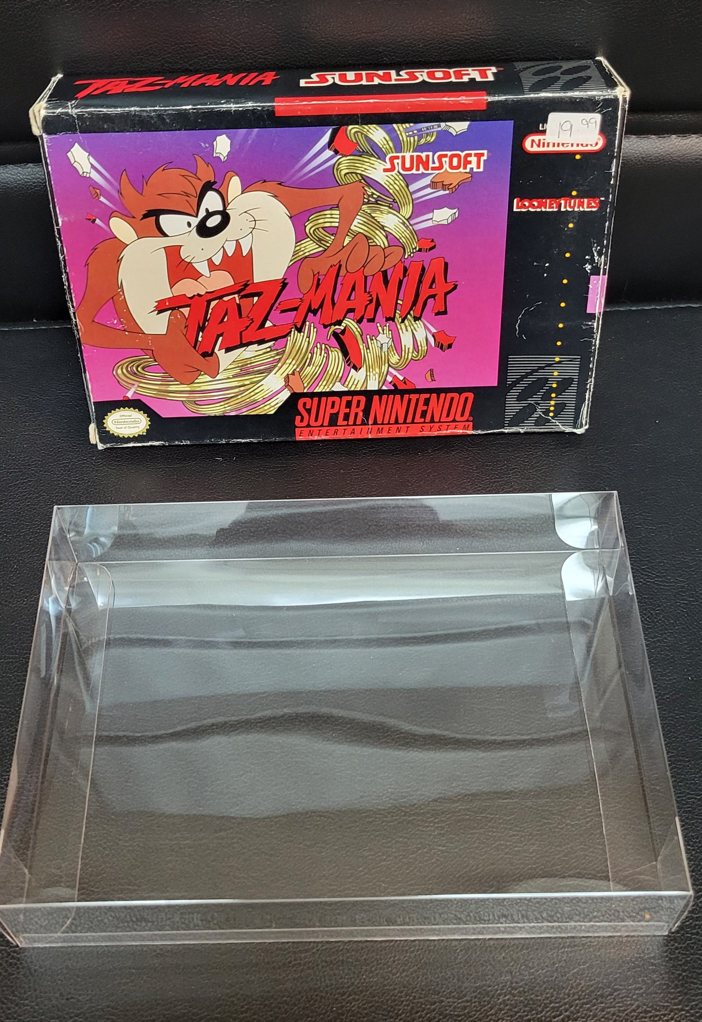 TAZ-MANIA CIB Authentic Box + Manual - SNES - Super Nintendo Ent. System 1992 NTSC/PAL Cartridge + Plastic Protector GREAT SHAPE