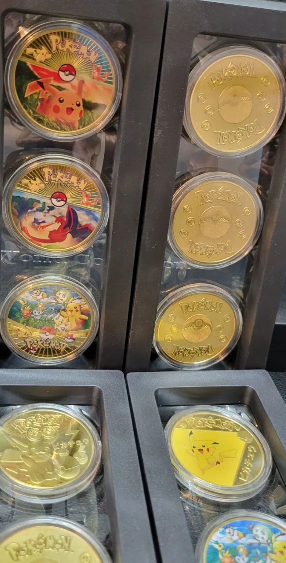 24k Gold Plated Pokémon Coin Set Of 12 Plus Protective Display Case Like New ***