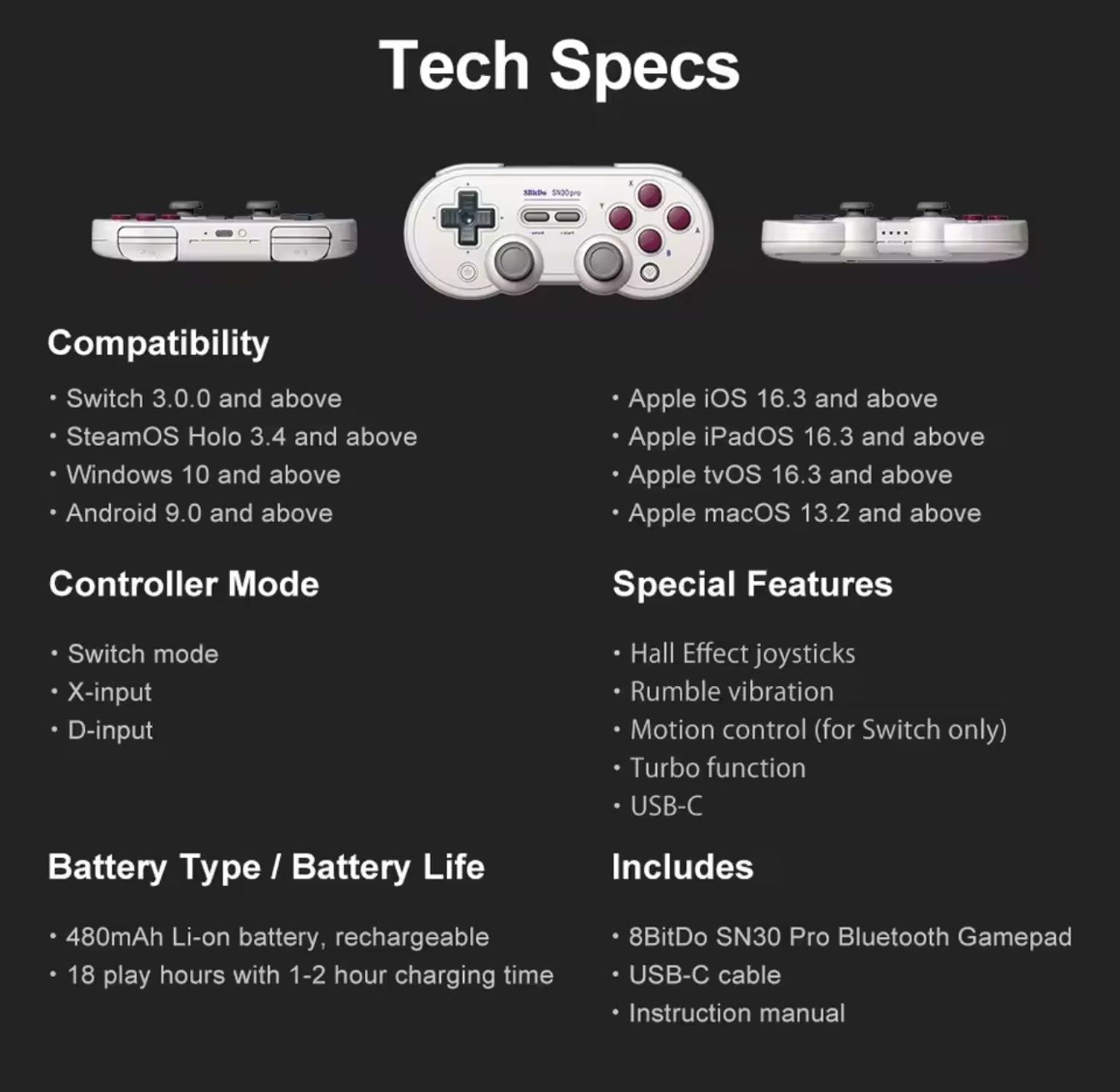 8BitDo SN30 Pro Universal Bluetooth Controller | Multi-Platform Gaming | Analog Joysticks | Multiple Colors