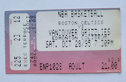 RARE 95' VANCOUVER GRIZZLIES 6 DAYS BEFORE NBA DEBUTE Vs BOSTON  CELTICS 1 Of 1!