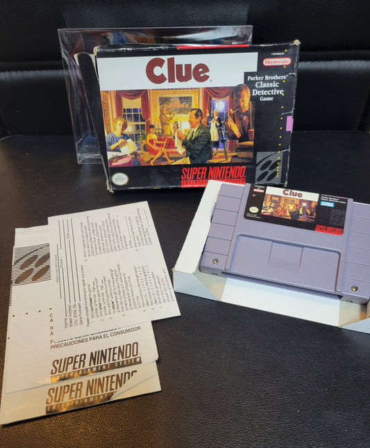 CLUE (SNES) - Super Nintendo Ent. 1992 Great Condition - CWB Box + Inserts + Protector