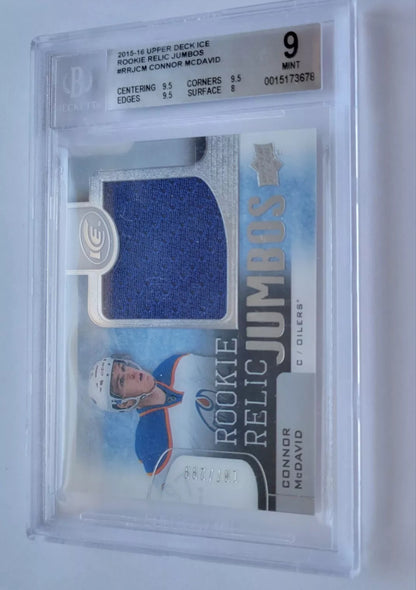 2015 2016 CONNOR MCDAVID ROOKIE RELIC JUMBOS UD ICE 187/299 BGS GRADED 9 MINT