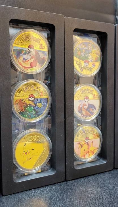 24k Gold Plated Pokémon Coin Set Of 12 Plus Protective Display Case Like New ***