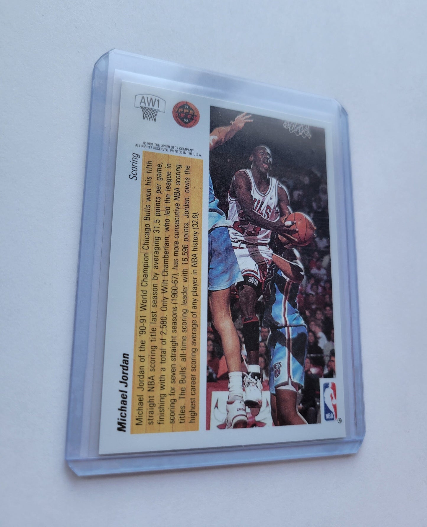 1991 Michael Jordan Upper Deck AW1 Holographic Basketball Card Super Cool Collector's Edition Great Cond. Smoke Pet Free Home Soft+Top Load