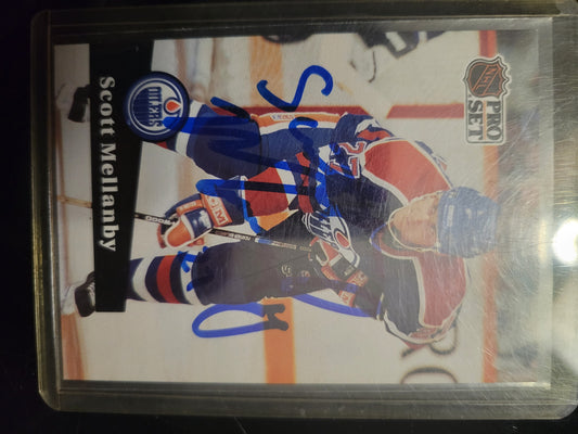 SIGNED SCOTT MELLANBY 3rd Most NHL Games Player Of All Time 1990 Edmonton Oilers Stanley Cup Champions Pro-Set NHL Hockey Card Great Shape Soft + Top Loader Since New Smoke Pet Free Home Great Collector's