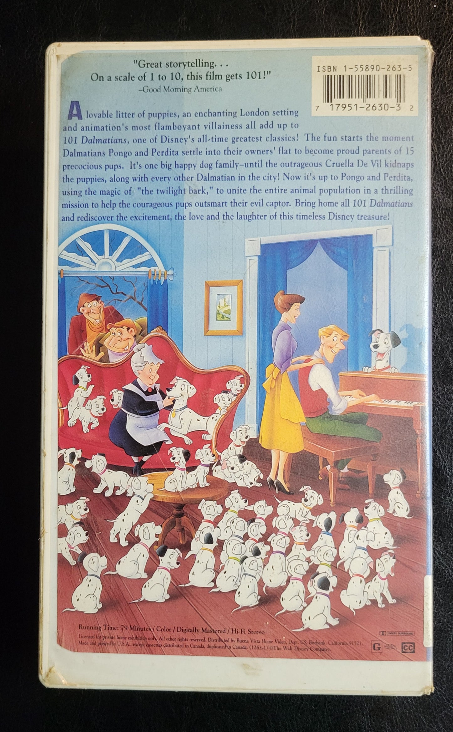 RARE Library Copy Walt Disney's 101 DALMATIANS 1990's VHS Tape + Box