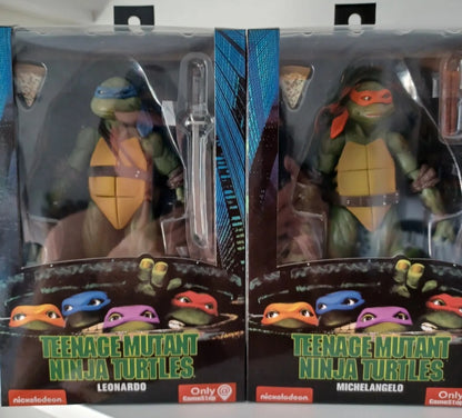 7" NECA Ninja Turtles 1990 Movie TMNT Teenage Movable Toys Mutant Action Figure Weapons + Pizza Included COWABUNGA DUDES!