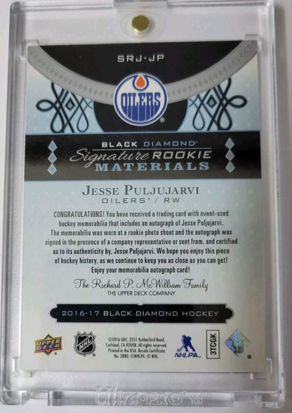 2016 17 JESSE PULJUJARVI BLACK DIAMOND SIGNATURE ROOKIE MATERIALS 34/99 LIMITED!