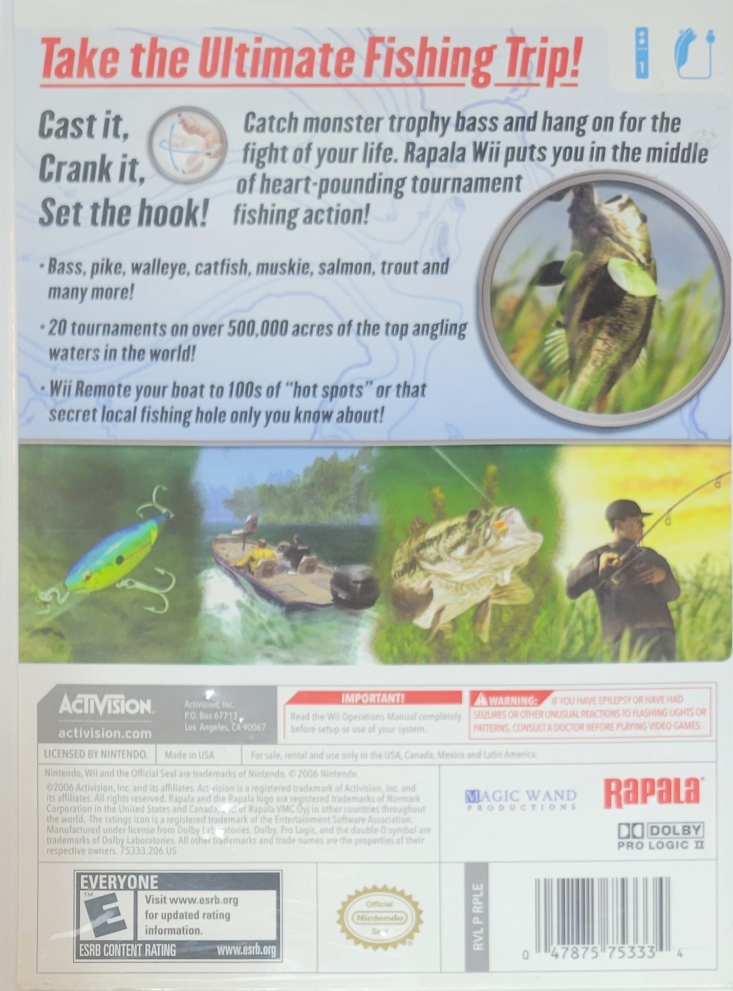 Rapala Tournament Fishing – Nintendo Wii – CIB – Re-Sealed – Clean Disc