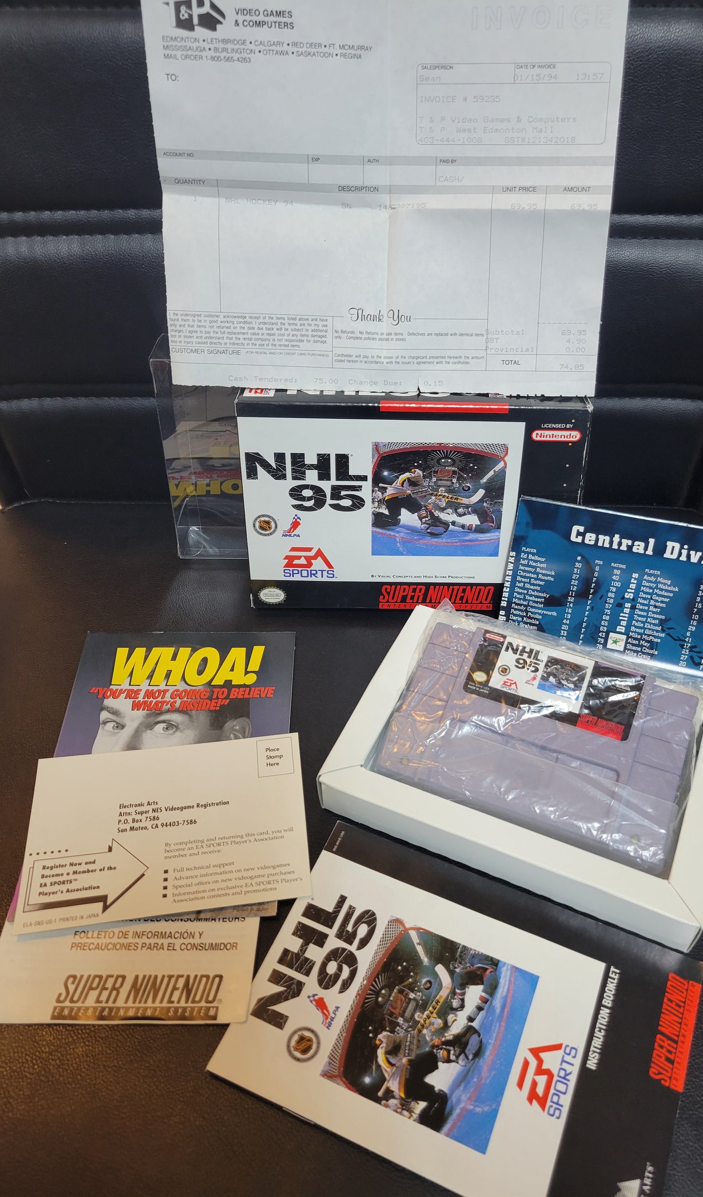 NHL 95' (SNES) - Super Nintendo Ent. IMMACULATE Condition - ORIGINAL RECEIPT! FACTORY PLASTIC! (REAL CIB)