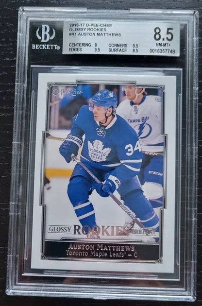 2016 17 OPeeChee OPC Auston Matthews Glossy Rookie Black R-1 BGS 8.5 LOW POP