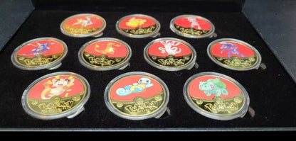 24k GP Pokémon Coin Set + Leather Box Encapsulated With Certificate 10 Coins