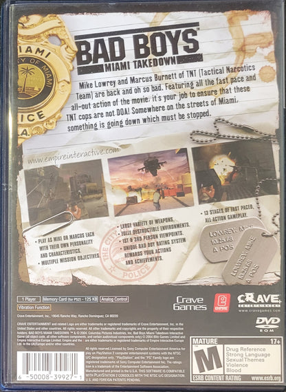 Bad Boys: Miami Takedown - Sony PlayStation 2 PS2 Pre-Owned Tested & Working Great Shape!