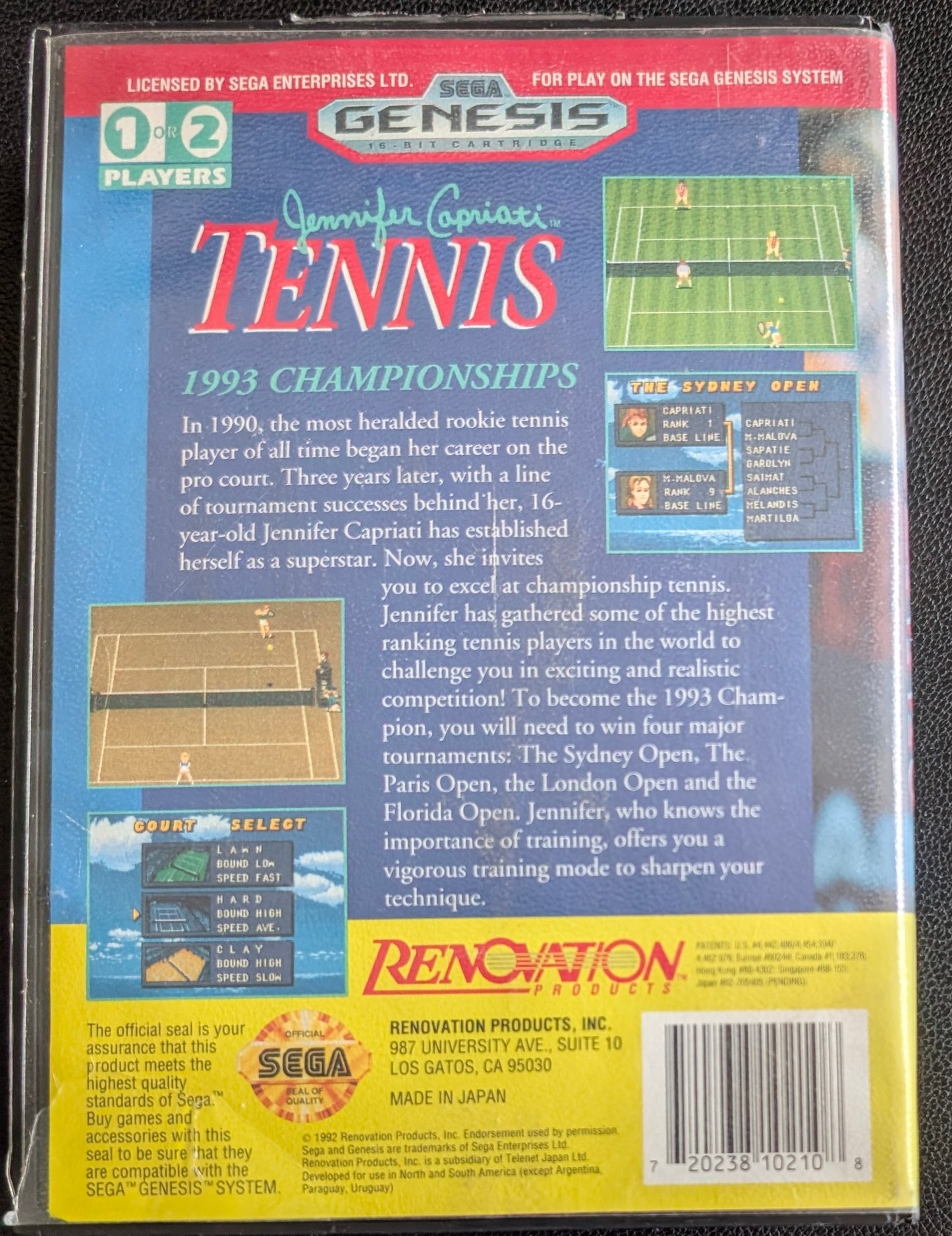 Jennifer Capriati Tennis - Boxed CIB (Sega Genesis) | 1990 | Hang Tab
