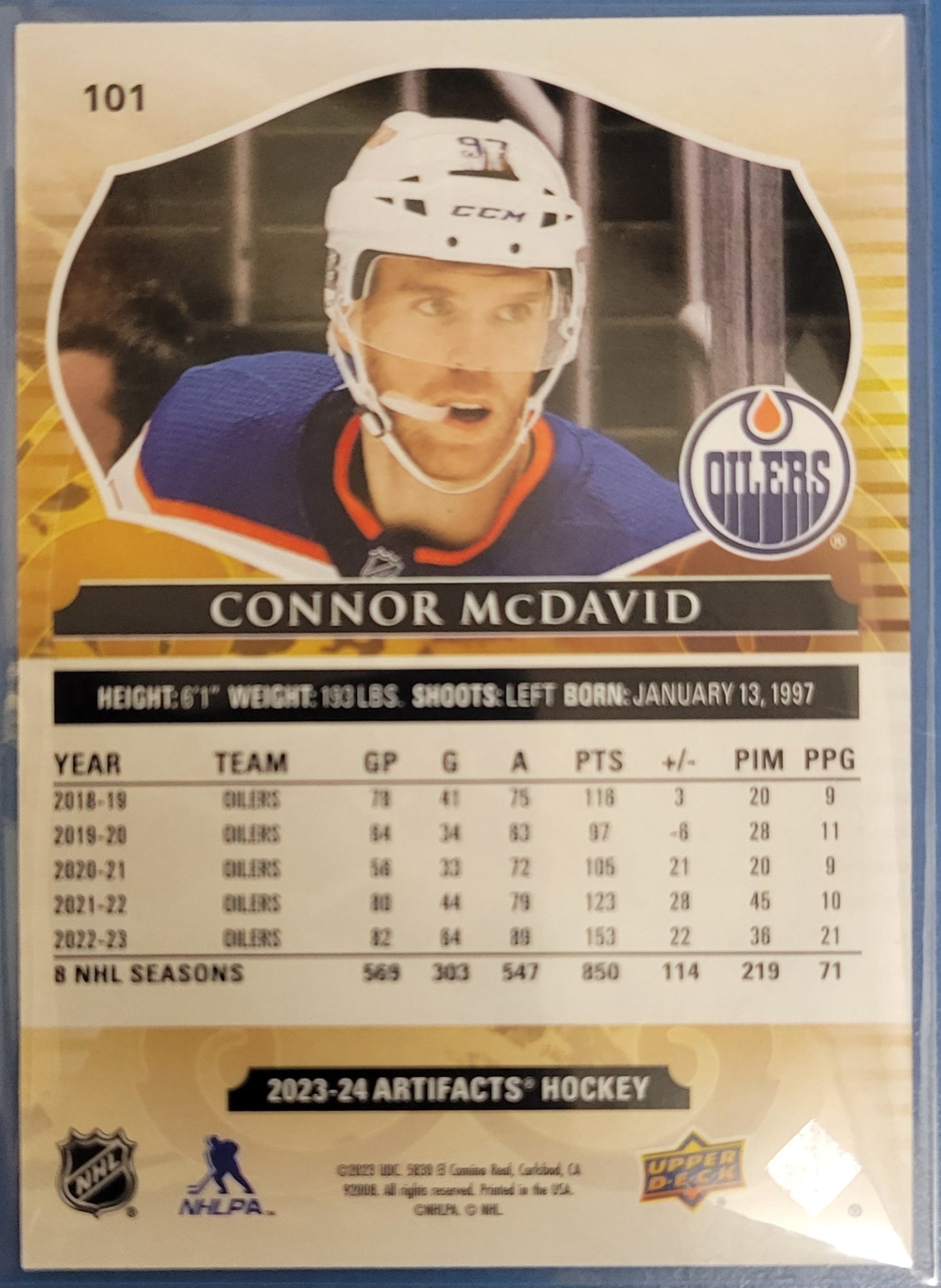 2023 - 24 CONNOR MCDAVID  #'d 133/149 UD Upper Deck Artifacts 101 DUAL PATCH INSERT MINT