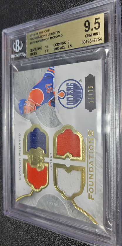 11/75!! ROOKIE QUAD PATCH 2015 2016 CONNOR MCDAVID CF-CM THE CUP FOUNDATIONS LOW POP 2 9.5 GEM MINT!