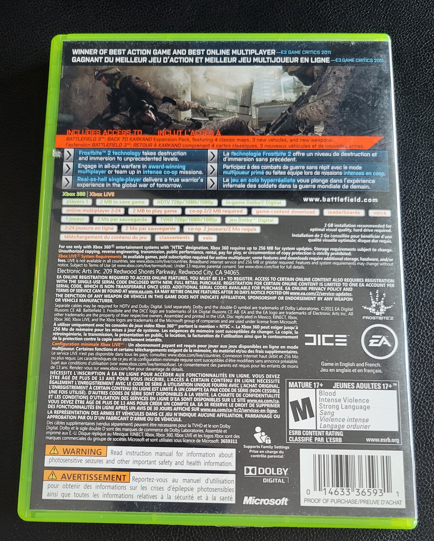 MINT BATTLEFIELD 3 Limited Edition - Microsoft XBOX 360 - CIB Pre-Owned Great Shape Tested & Working