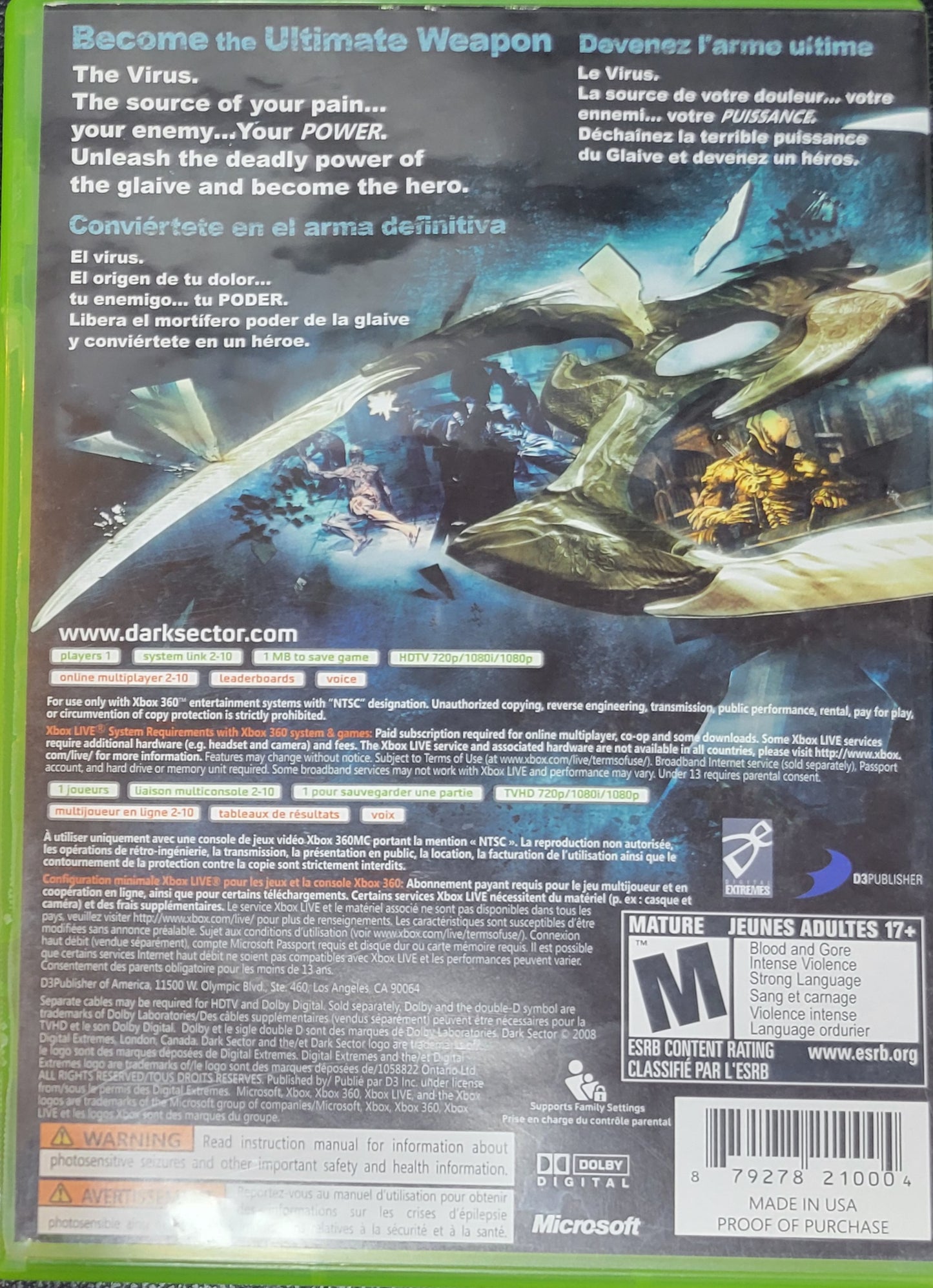 Dark Sector – Microsoft Xbox 360 CIB – Clean Disc – RE-SEALED (2008)