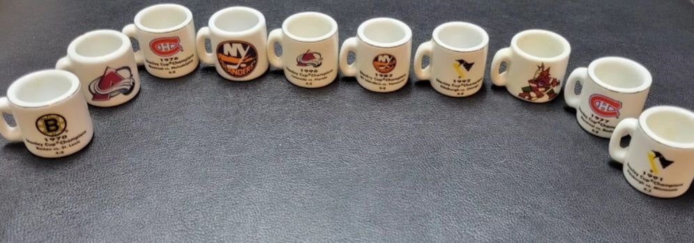 1 1990's NHL HOCKEY TEAM MINI PORCELAIN CUP LEAGUE LICENSED LOT OF 10 MINT COND.